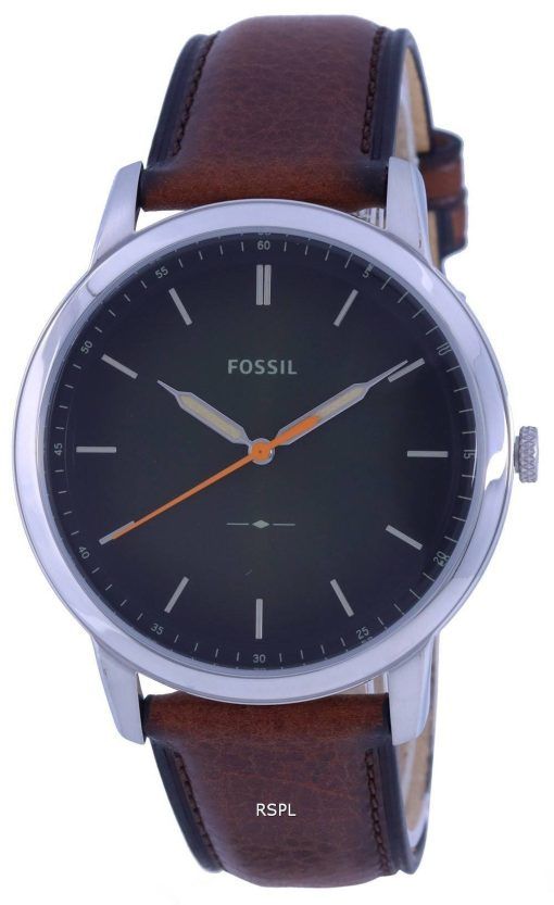 Fossil 미니멀리스트 그린 다이얼 가죽 스트랩 쿼츠 FS5870 남성용 시계