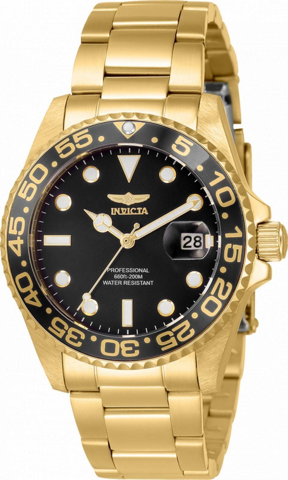 Invicta Pro 다이버 Black 다이얼 Gold Tone 스테인레스 스틸 쿼츠 33263 200M 여성용 시계 1 Invicta Pro 다이버 Black 다이얼 Gold Tone 스테인레스 스틸 쿼츠 33263 200M 여성용 시계