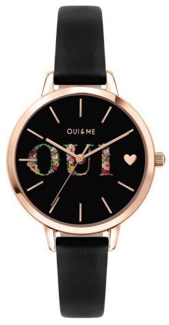Oui &amp, Me Fleurette Black 다이얼 가죽 스트랩 쿼츠 ME010079 여성용 시계