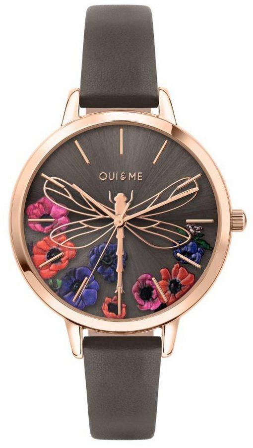 Oui &amp, Me Grande Fleurette 다크 그레이 다이얼 가죽 스트랩 쿼츠 ME010111 여성용 시계