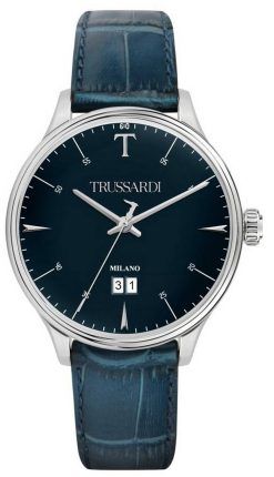 Trussardi T-Complicity 블루 다이얼 가죽 스트랩 쿼츠 R2451130001 남성용 시계