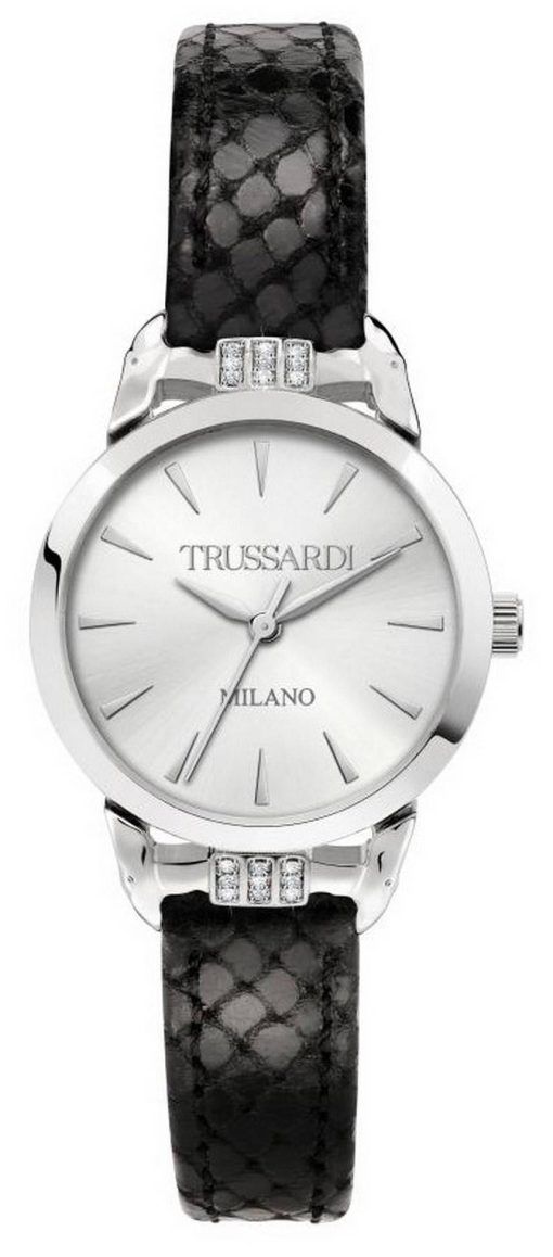 Trussardi T-Original Silver 다이얼 가죽 스트랩 쿼츠 R2451142501 여성용 시계