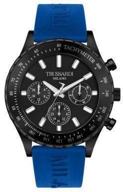 Trussardi T-Logo Tachymeter 블랙 다이얼 실리콘 스트랩 쿼츠 R2451148001 남성용 시계