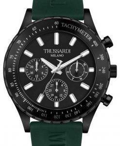 Trussardi T-Logo Tachymeter 블랙 다이얼 실리콘 스트랩 쿼츠 R2451148002 남성용 시계