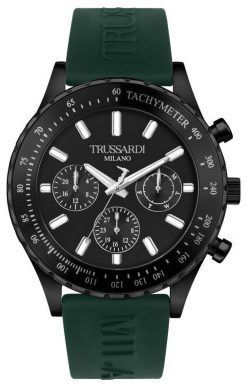 Trussardi T-Logo Tachymeter 블랙 다이얼 실리콘 스트랩 쿼츠 R2451148002 남성용 시계