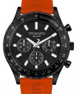 Trussardi T-Logo Tachymeter 블랙 다이얼 실리콘 스트랩 쿼츠 R2451148003 남성용 시계