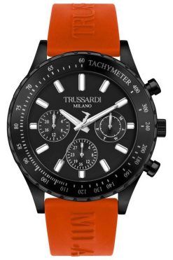 Trussardi T-Logo Tachymeter 블랙 다이얼 실리콘 스트랩 쿼츠 R2451148003 남성용 시계
