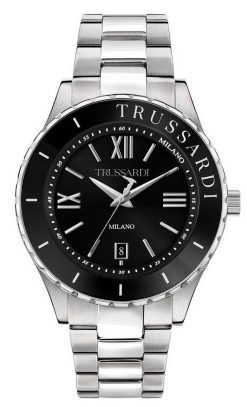 Trussardi T-로고 블랙 다이얼 스테인레스 스틸 쿼츠 R2453143010 남성용 시계