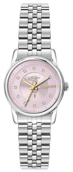 Trussardi T-Joy Crystal Accents 핑크 다이얼 스테인레스 스틸 쿼츠 R2453150504 여성용 시계