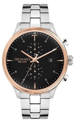 Trussardi T-Complicity 크로노그래프 검은색 다이얼 스테인리스 스틸 쿼츠 R2473630002 남성용 시계