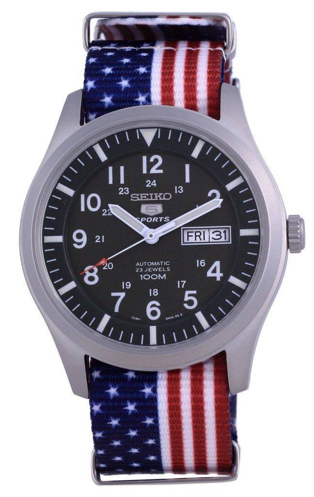 세이코 5 스포츠 밀리터리 오토매틱 폴리에스터 SNZG09K1-var-NATO27 100M 남성용 시계 Korea 세이코 5 스포츠 밀리터리 오토매틱 폴리에스터 Snzg09K1-Var-Nato27 100M 남성용 시계 Korea