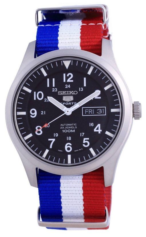 Seiko 5 스포츠 오토매틱 폴리에스터 SNZG15K1-var-NATO25 100M 남성용 시계