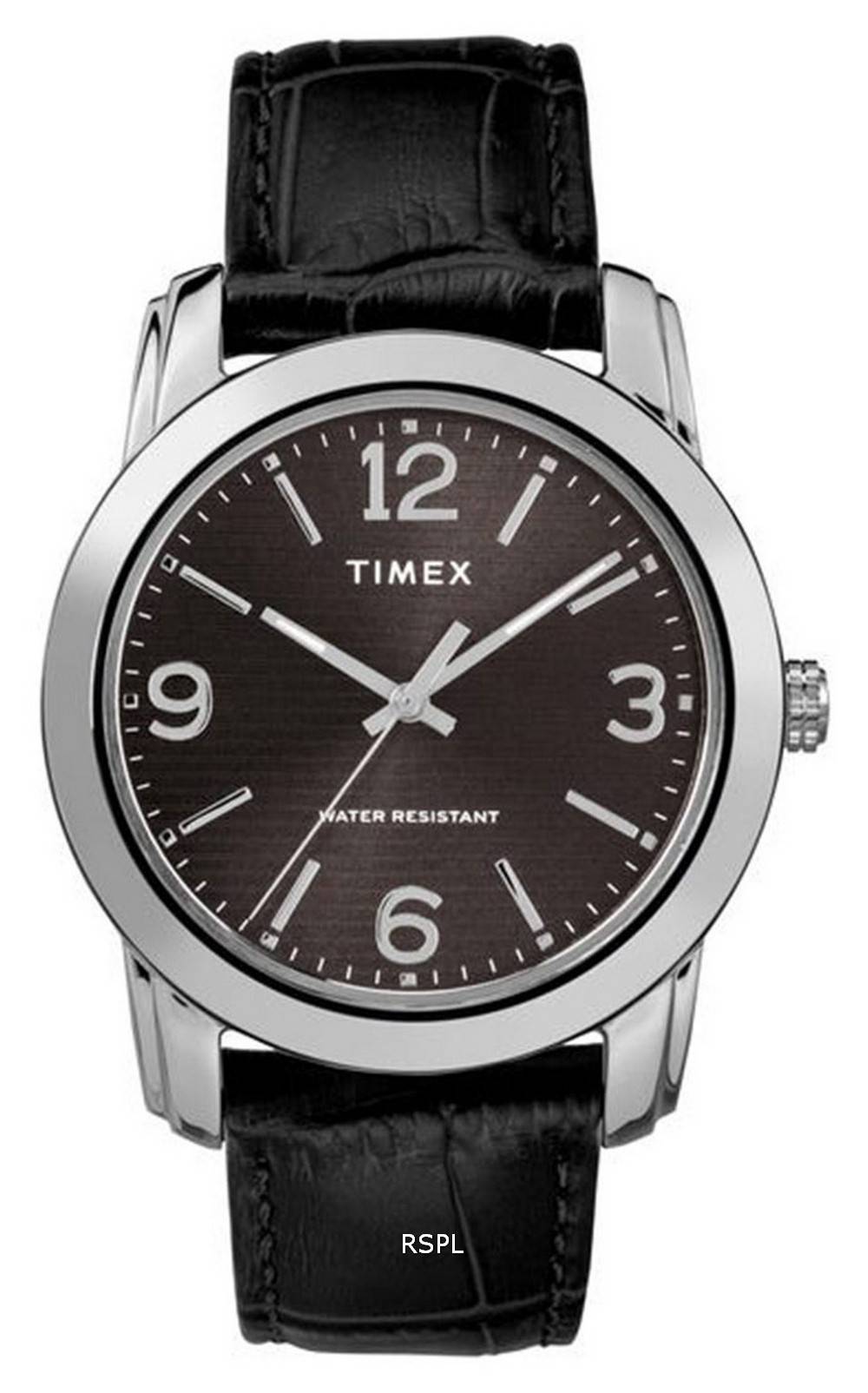 타이멕스 클래식 블랙 다이얼 가죽 스트랩 쿼츠 TW2R86600 남성용 시계