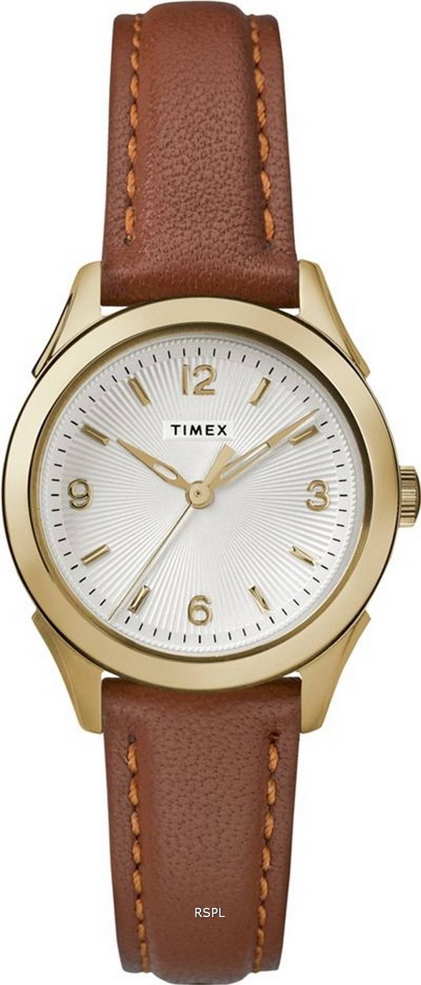 타이멕스 토링턴 은 다이얼 가죽 스트랩 쿼츠 TW2R91100 여성용 시계