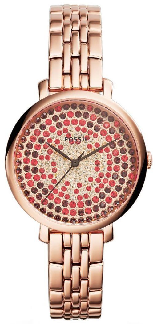 화석 재클린 로즈 골드 도금 결정 포장 다이얼 ES3900 여자의 시계