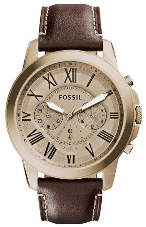 화석 부여 크로 노 그래프 골드 톤 다이얼 갈색 가죽 FS5107 남자의 시계