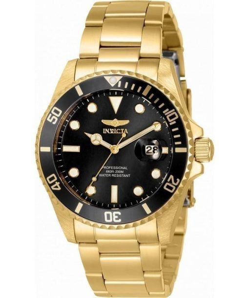 Invicta Pro 다이버 Black 다이얼 Gold Tone 스테인레스 스틸 쿼츠 33277 200M 여성용 시계