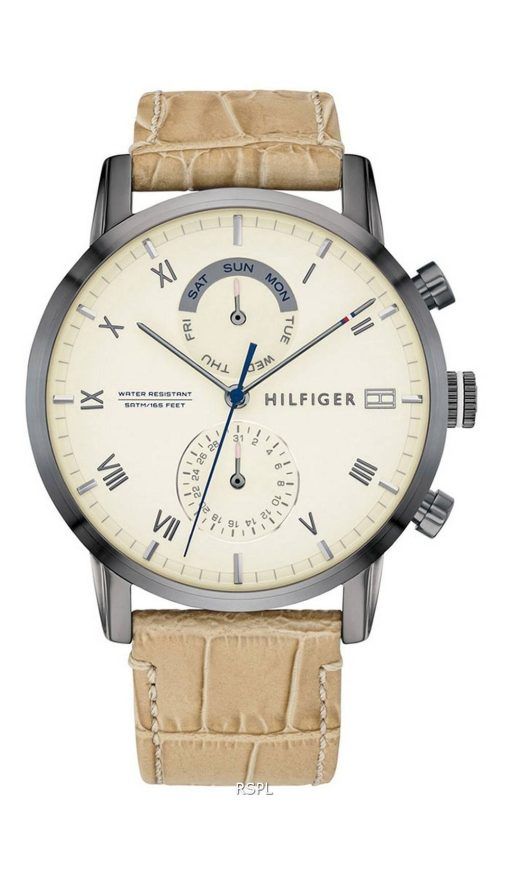 Tommy Hilfiger Kane Beige 다이얼 가죽 스트랩 쿼츠 1710399 남성용 시계