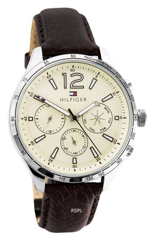 Tommy Hilfiger Gavin Beige 다이얼 가죽 스트랩 쿼츠 1791467 남성용 시계