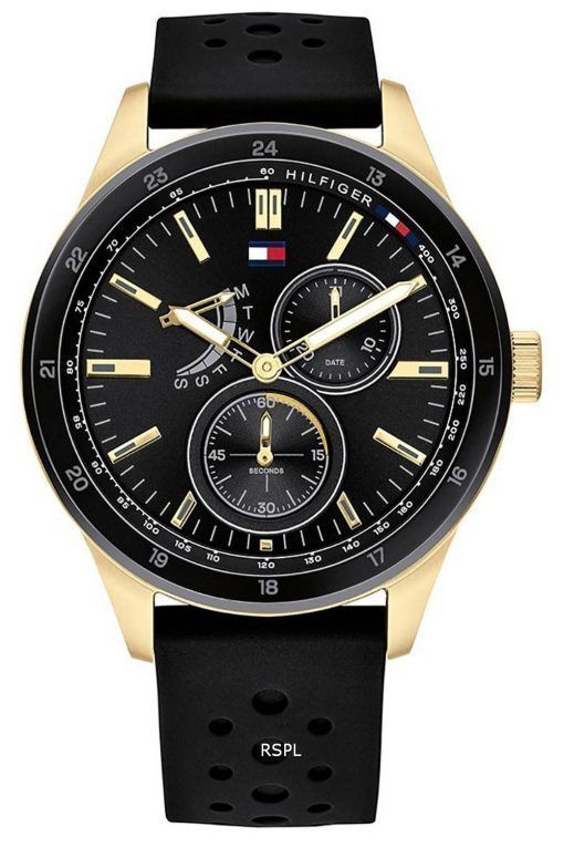 Tommy Hilfiger Austin Black 다이얼 실리콘 스트랩 쿼츠 1791636 남성용 시계