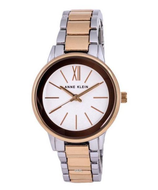 Anne Klein Two Tone 스테인레스 스틸 화이트 다이얼 쿼츠 3877SVRT 여성용 시계