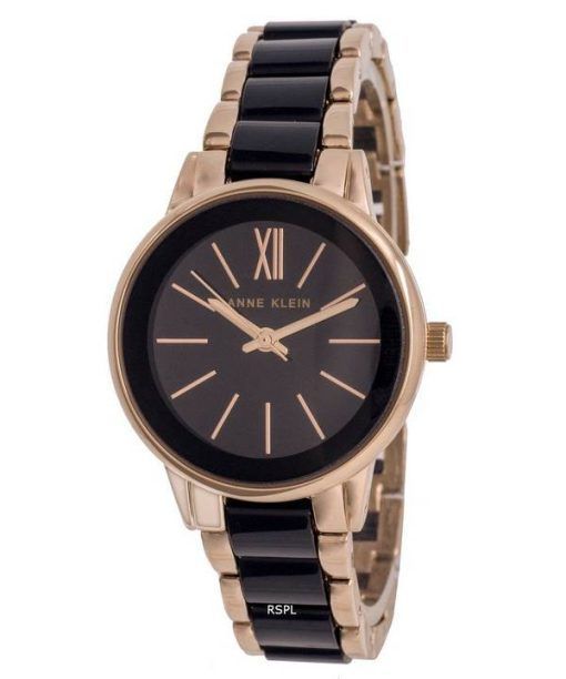 Anne Klein Two Tone 스테인리스 스틸 검은색 다이얼 쿼츠 3878BKRG 여성용 시계