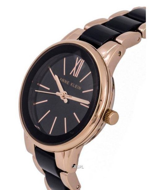 Anne Klein Two Tone 스테인리스 스틸 검은색 다이얼 쿼츠 3878BKRG 여성용 시계