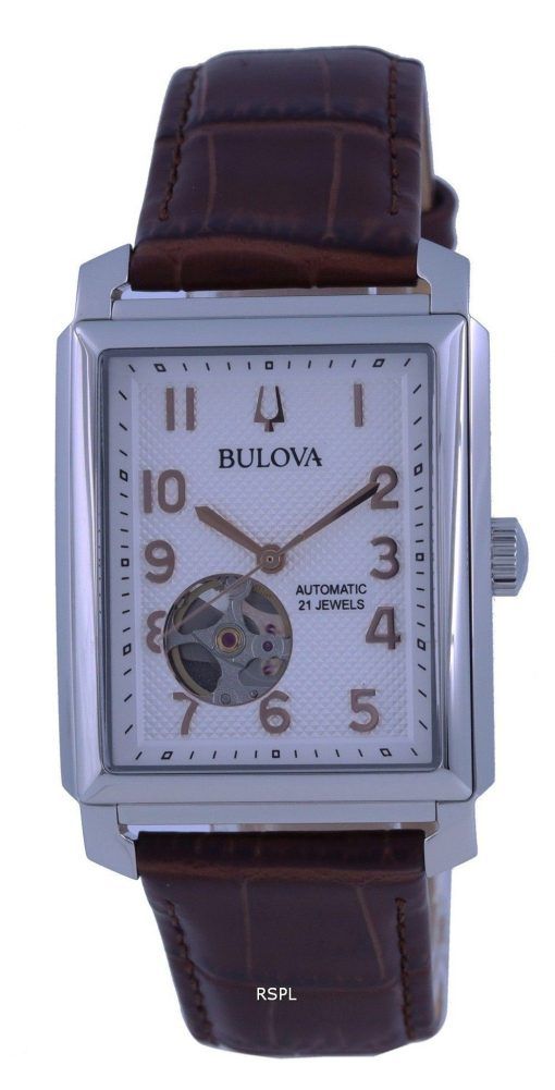 Bulova Sutton 화이트 다이얼 가죽 스트랩 자동 96A268 남성용 시계