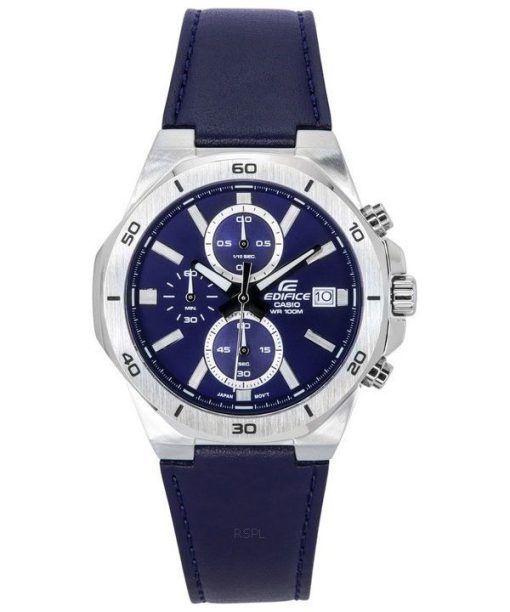 Casio Edifice Standard 크로노그래프 가죽 스트랩 블루 다이얼 쿼츠 EFV-640L-2A 100M 남성용 시계