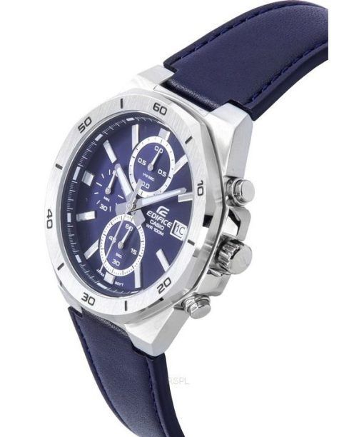 Casio Edifice Standard 크로노그래프 가죽 스트랩 블루 다이얼 쿼츠 EFV-640L-2A 100M 남성용 시계