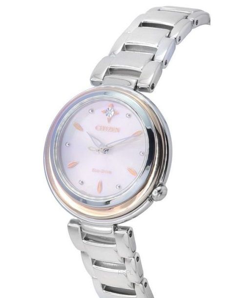 씨티즌 L 에코드라이브 다이아몬드 악센트 스테인리스 스틸 핑크 다이얼 EM0589-88X 여성용 시계