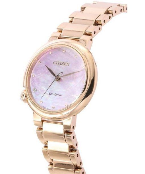 Citizen 에코 드라이브 다이아몬드 악센트 로즈 골드 스테인레스 스틸 자개 다이얼 EM0917-81Y 여성용 시계
