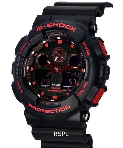 Casio G-Shock Ignite Red Series 아날로그 디지털 쿼츠 GA-100BNR-1A GA100BNR-1 200M 남성용 시계