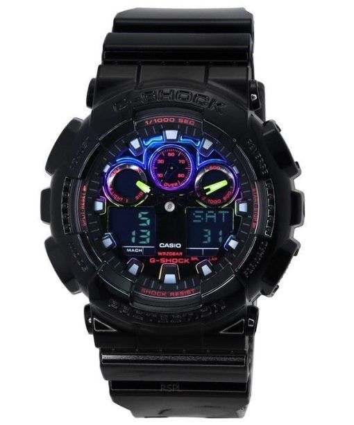 카시오 G-Shock Virtual Rainbow 아날로그 디지털 쿼츠 GA-100RGB-1A GA100RGB-1 200M 남성용 시계