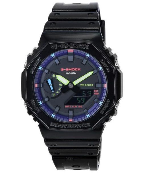 카시오 G-Shock Virtual Rainbow 아날로그 디지털 쿼츠 GA-2100RGB-1A GA2100RGB-1 200M 남성용 시계