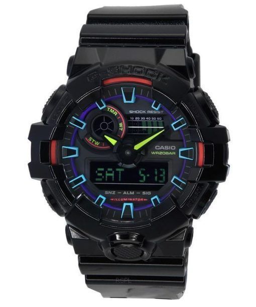 카시오 G-Shock Virtual Rainbow 아날로그 디지털 쿼츠 GA-700RGB-1A GA700RGB-1 200M 남성용 시계