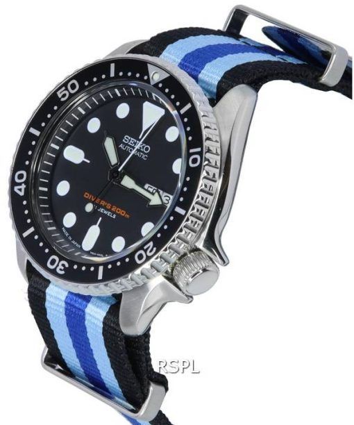 세이코 검은색 다이얼 오토매틱 다이버&#39,s SKX007J1-var-NATO20 200M 남성용 시계