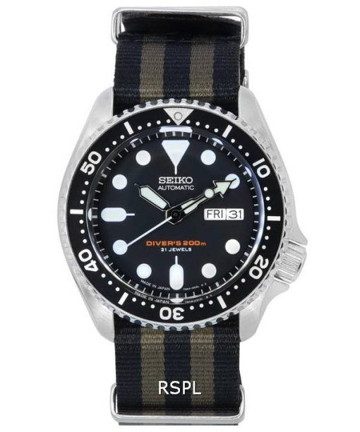 세이코 검은색 다이얼 오토매틱 다이버&#39,s SKX007J1-var-NATO21 200M 남성용 시계