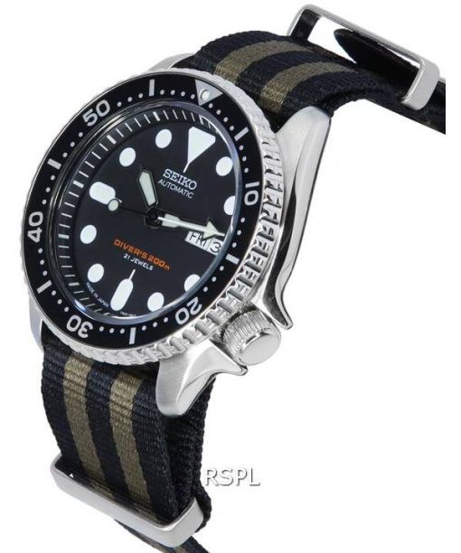 세이코 검은색 다이얼 오토매틱 다이버&#39,s SKX007J1-var-NATO21 200M 남성용 시계