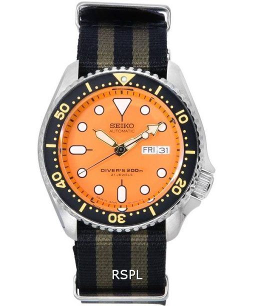 세이코 Orange 다이얼 오토매틱 다이버&#39,s SKX011J1-var-NATO21 200M 남성용 시계