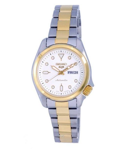 Seiko 5 Sports Two Tone 스테인레스 스틸 화이트 다이얼 오토매틱 SRE004 SRE004K1 SRE004K 100M 여성용 시계