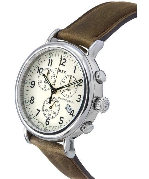 Timex 표준 크로노그래프 가죽 스트랩 야광 베이지 다이얼 쿼츠 TW2V27600 남성용 시계