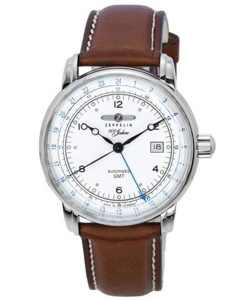 Zeppelin 100 Jahre GMT 가죽 스트랩 실버 다이얼 오토매틱 86661 남성용 시계