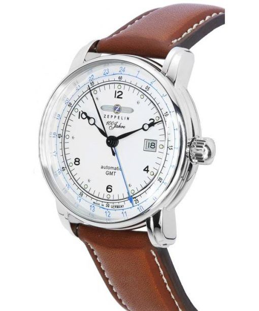 Zeppelin 100 Jahre GMT 가죽 스트랩 실버 다이얼 오토매틱 86661 남성용 시계