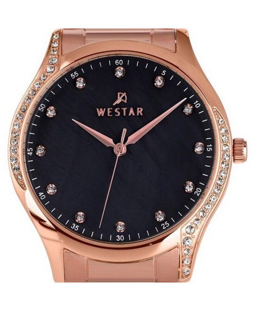 Westar Zing Crystal Accents 로즈 골드 톤 스테인레스 스틸 블랙 마더 오브 펄 다이얼 쿼츠 00127PPN613 여성용 시계