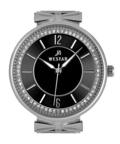 Westar Zing Crystal Accents 스테인레스 스틸 메쉬 팔찌 블랙 다이얼 쿼츠 00130STN103 여성용 시계