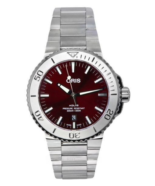 Oris Aquis Date Relief 스테인레스 스틸 레드 다이얼 오토매틱 다이버 01 733 7730 4158-07 8 24 05PEB 300M 남성용 시계