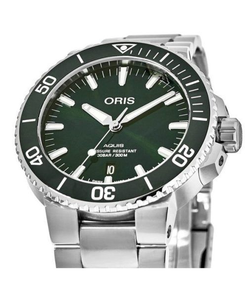 Oris Aquis 스테인레스 스틸 그린 다이얼 오토매틱 다이버 01 733 7766 4157-07 8 22 05PEB 300M 남성용 시계