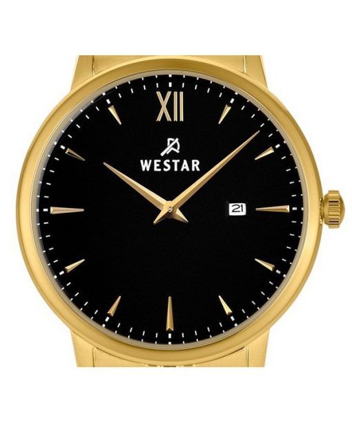 Westar Profile Gold Tone 스테인레스 스틸 블랙 다이얼 쿼츠 40215GPN103 여성용 시계
