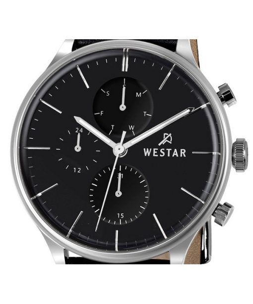 Westar Profile 가죽 스트랩 블랙 다이얼 쿼츠 50192STN103 남성용 시계